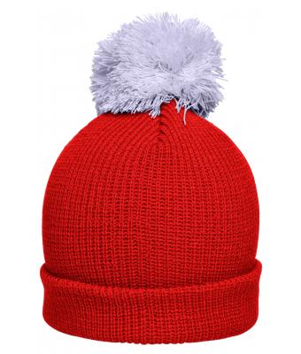 Unisex Pompon hat with brim Tomaat/zilver 8120