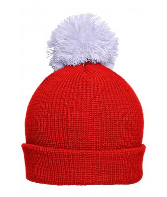 Unisex Pompon hat with brim Tomaat/zilver 8120