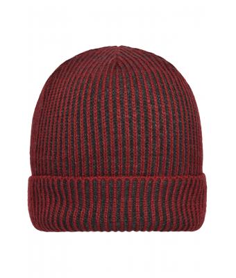 Unisex Ribbed Beanie Donkerrood/antraciet 8320