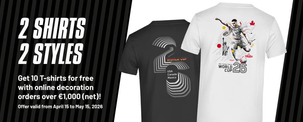 World Cup promotion: 10 free T-shirts with orders of €1,000 net or more