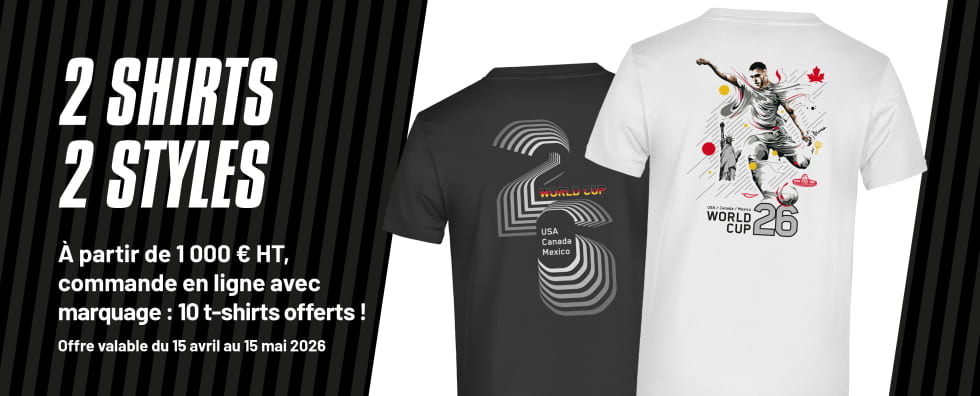 Offre spéciale Coupe du monde : 10 t-shirts offerts pour toute commande d'un montant net de 1 000 €