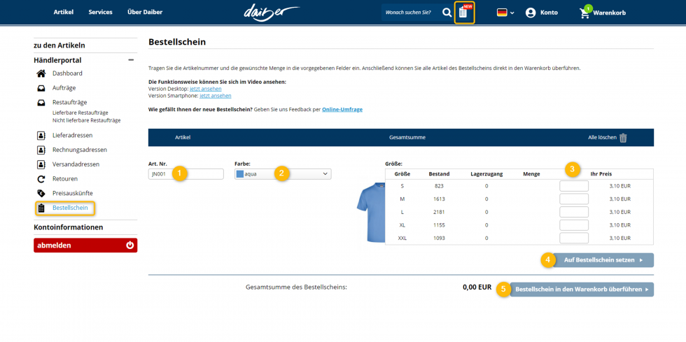 Nutzen Sie unsere Quickorder-Funktion für einen schnellen Bestellvorgang.