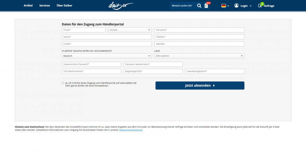 Zugang zum Händlerportal mit Ihren Logindaten