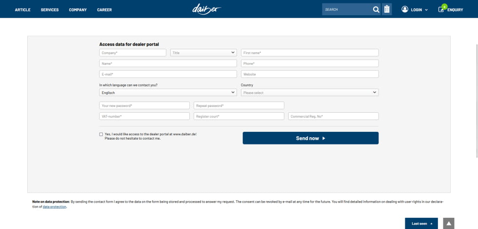 Access to the dealer portal with your login details