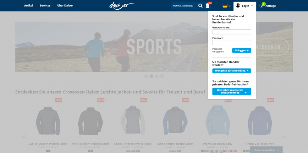 Login in den Kundenbereich