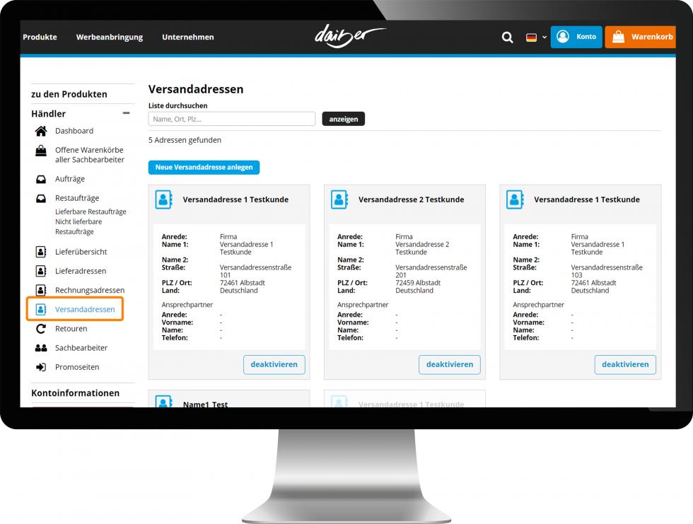 Verwalten Sie die Versandadressen Ihrer Kunden