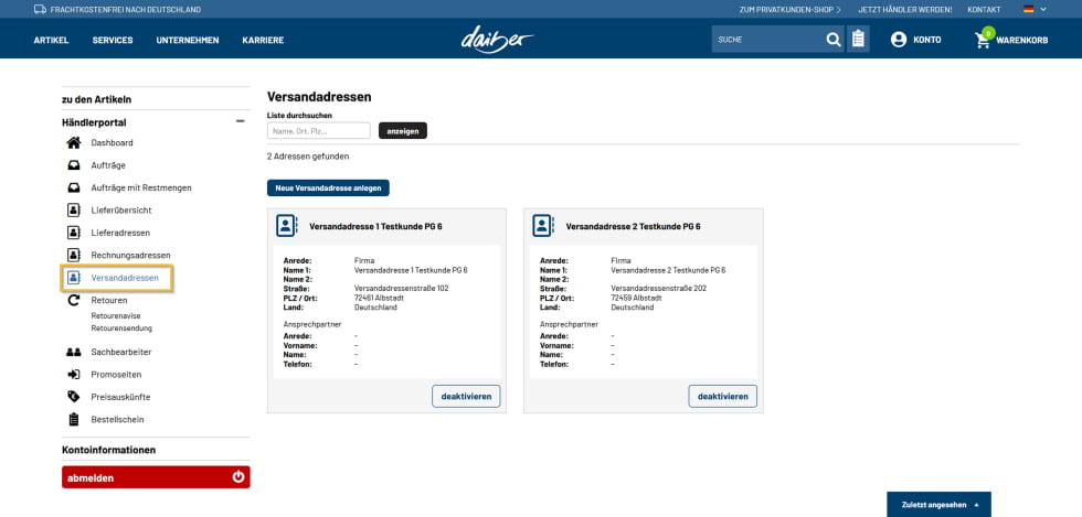 Verwalten Sie die Versandadressen Ihrer Kunden